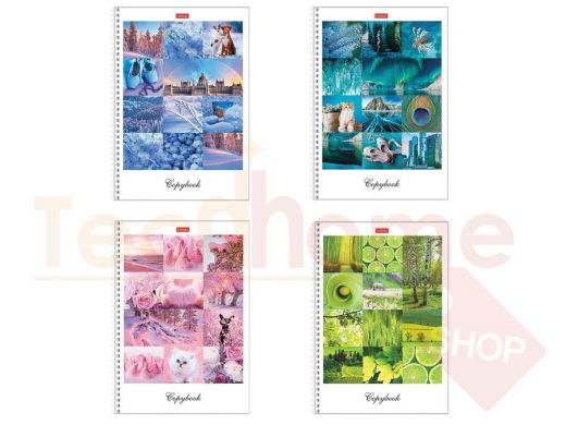 Тетрадь А4, 80 л., HATBER, гребень, клетка, сплошной лак, цветной срез, 