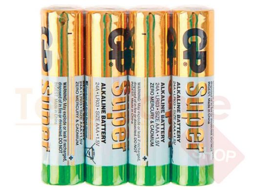 Батарейка LR03  GP Super, AAA (LR03, 24А), алкалиновые, комплект 4 шт., в пленке, 24ARS-2SB4