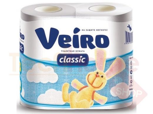Бумага туалетная бытовая, спайка 4 шт., 2-х слойная (4х17,5 м), VEIRO Classic (Вейро), белая, 5с24