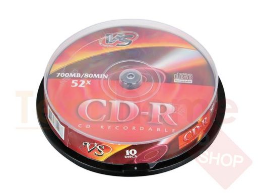 Диски CD-R VS 700 Mb 52x, КОМПЛЕКТ 10 шт., Cake Box, VSCDRCB1001
