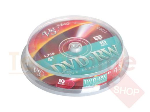 Диски DVD + RW VS 4,7 Gb 4x, КОМПЛЕКТ 10 шт., Cake Box, VSDVDPRWCB1001