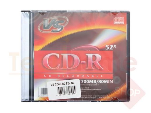 Диск CD-R VS, 700 Mb, 52x, Slim Case, VSCDRSL01