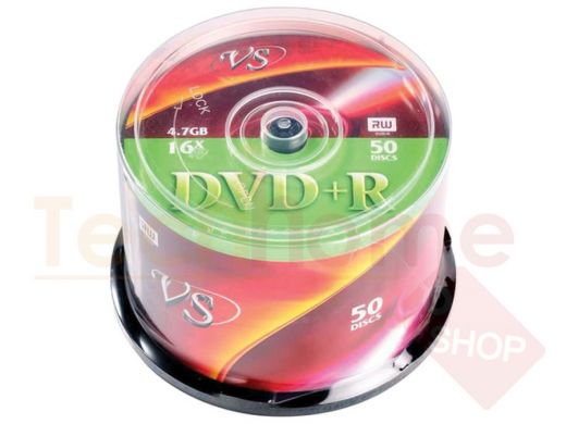 Диски DVD+R VS 4,7 Gb 16x, КОМПЛЕКТ 50 шт., Cake Box, VSDVDPRCB5001