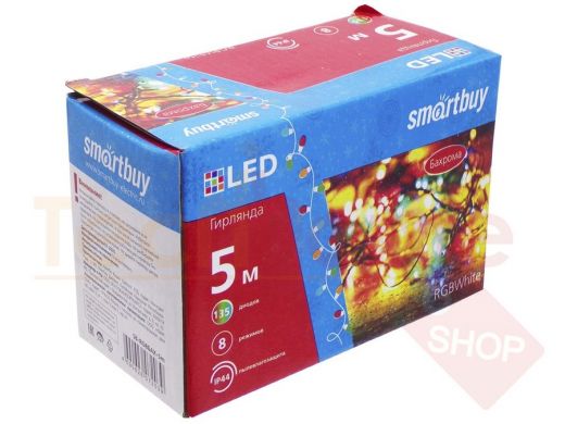 LED Гирлянда Smartbuy Бахрома с контролл., RGB, 5*0,5м,135 диодов, IP44, прозр.провод (SB-RGBБАХ-5m)