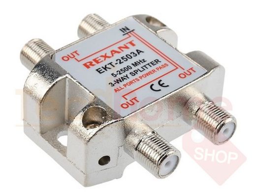 Разветвитель телевизионный с проходом питания на 3 вых. 5-2500 MHz REXANT  спутниковый (эфирный)