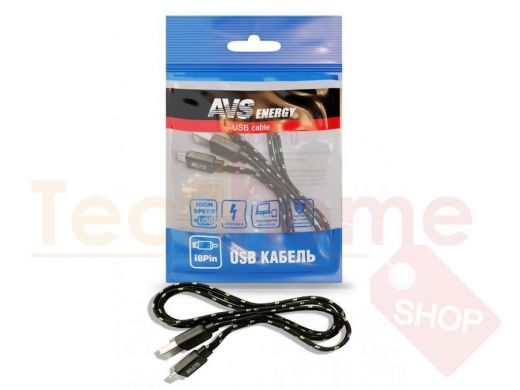 Шнур USB / Lightning (iPhone) AVS (1м) IP-521 (плоский текстиль)