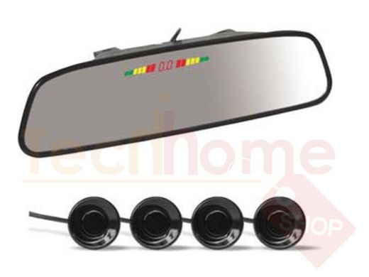 Парктроник PS-164U (4 датчика+коннекторы, Зеркало + LED Дисплей цветной)