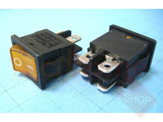 Переключатель Клавиша  MIRS-201-2 (I-O) (жёлтая-неон подсв.) (уст.20x13мм) (4 конт.250В/3A)