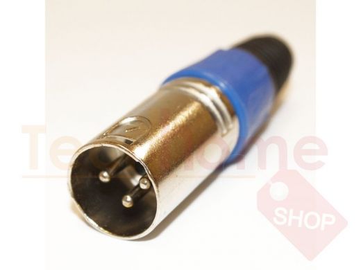 Разъём XLR (Canon) 3pin штекер на кабель, цанга, синий, 1-503