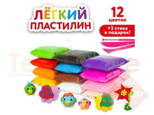 Пластилин супер лёгкий воздушный застывающий 12 цветов, 120 г, 3 стека, ЮНЛАНДИЯ