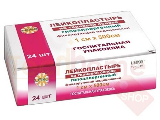 Лейкопластырь медицинский фиксирующий в рулоне LEIKO комплект 24 шт., 1х500 см, на тканевой основе,