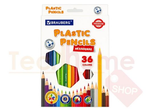 Карандаши цветные пластиковые BRAUBERG PREMIUM, 36 цветов, шестигранные, грифель мягкий 3 мм
