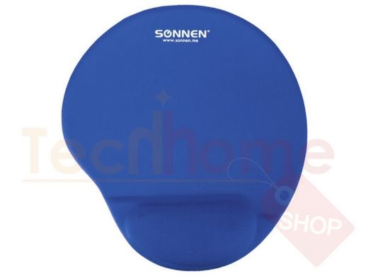 Коврик для мыши с подушкой под запястье SONNEN, полиуретан + лайкра, 250х220х20 мм, синий
