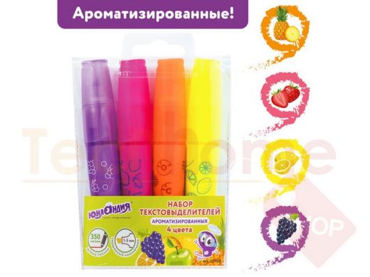 Набор текстовыделителей ЮНЛАНДИЯ 4 шт., АССОРТИ, 