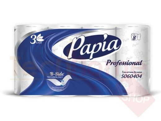 Бумага туалетная, спайка 8 шт., 3-слойная (8х17 м) Papia Professional, белая, 5060404