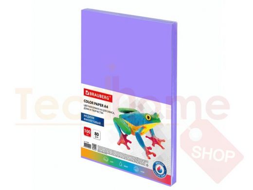 Бумага цветная BRAUBERG, А4, 80 г/м2, 100 л., медиум, фиолетовая, для офисной техники
