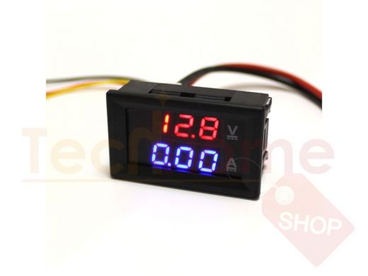 Вольтамперметр цифровой LED DC+ (0-99DV, 0-10A), цифры красно-синие (47х28х16мм)
