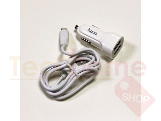 Автомобильный адаптер HOCO Z2A + кабель lightning,Штекер прикуривателя, 2 USB (5V, 2,4A)
