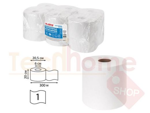 Полотенца бумажные с центральной вытяжкой 300 м, LAIMA (Система M2) UNIVERSAL WHITE, 1-слойные, белы
