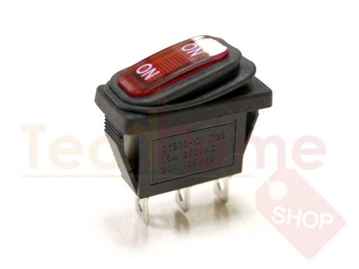 Клавиша SB068 IP65 влагозащитная (I-O) (красная-неон подсв.) (уст.28,5x10,5мм) (3 конт.250V/16A)