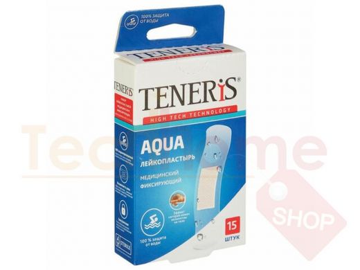 Набор пластырей 15 шт. TENERIS AQUA водонепроницаемый, на полимерной основе, коробка с европодвесом,