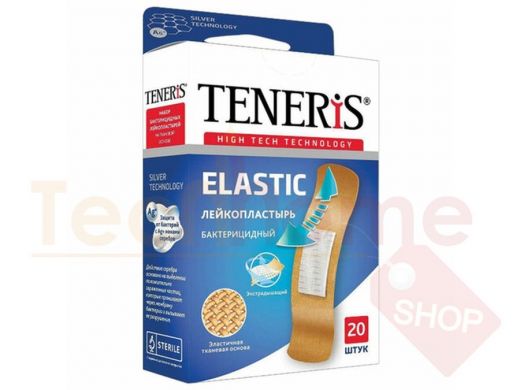Набор пластырей 20 шт. TENERIS ELASTIC, эластичный, на тканевой основе, бактерицидный с ионами сереб