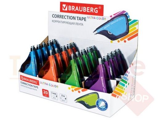 Корректирующая лента BRAUBERG ULTRA COLOR, 5 мм х 8 м, корпус ассорти, дисплей