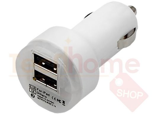 Автомобильный адаптер 2xUSB с индикацией (АЗУ) (1000+2100mA) белая 18-1189-9
