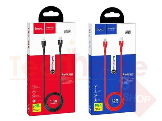 Кабель PD, Type-C - Lightning, Hoco X45, PD, 100см, 3A, чёрный