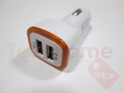 Автомобильный адаптер 5V по 2100mA +1000mA в 12/24  Цветная рамка