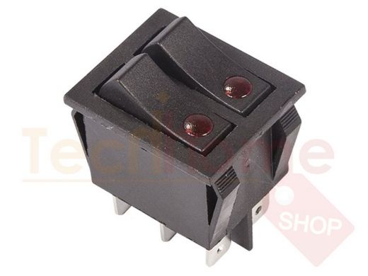 Выключатель клавишный 250V 15А (6с) ON-OFF черный  с подсветкой  ДВОЙНОЙ  REXANT