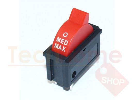 Клавишный переключатель XW603A/KCD1-122-2 (off-med-max, 3 конт) красный (устан 30x13мм, 250V/10A)