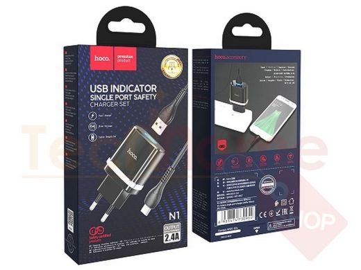 СЗУ + кабель MicroUSB, Hoco N1, 1USB, 2.4A, чёрное