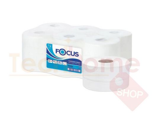 Бумага туалетная 170 м, FOCUS (Система Т2) 2-слойная, цвет белый, КОМПЛЕКТ 12 рулонов, 5036904
