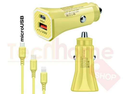 TDS TS-CAU54 Желтый ЗУ авто USB + кабель Micro USB (Type-C, 2400mA)