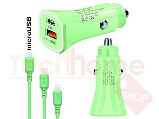 TDS TS-CAU54 Зеленый ЗУ авто USB + кабель Micro USB (Type-C, 2400mA)