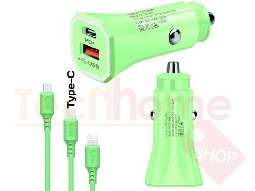 TDS TS-CAU54 Зеленый ЗУ авто USB + кабель Type-C (Type-C, 2400mA)