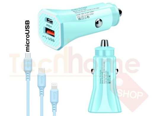 TDS TS-CAU54 Синий ЗУ авто USB + кабель Micro USB (Type-C, 2400mA)