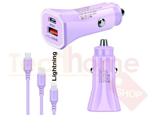 TDS TS-CAU54 Фиолетовый ЗУ авто USB + кабель iOS Lightning (Type-C, 2400mA)