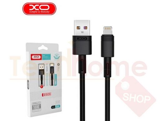 Кабель USB - Lightning,  XO-NBQ166, быстрый заряд, 5А, прорезиненный, чёрный