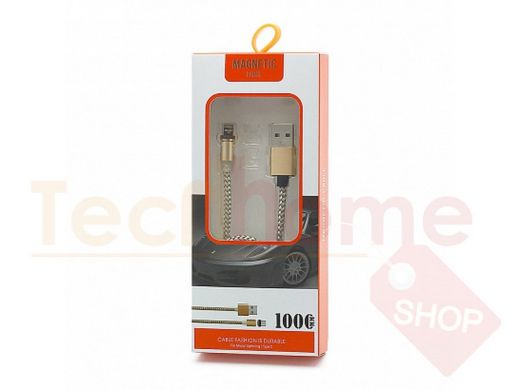 Кабель USB - Lightning, магнитный, плетёный, золотистый
