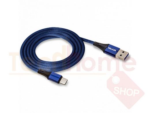 Кабель USB - Type-C,  Walker C705, текстильный, 3.1А, синий