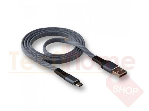 Кабель USB - Type-C,  Walker C750, текстильный, 2.4А, плоский, серый