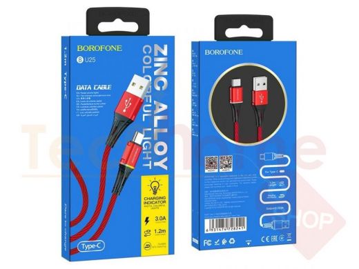 Кабель USB - Type-C, Borofone BU25, нейлоновый, 120см, красный