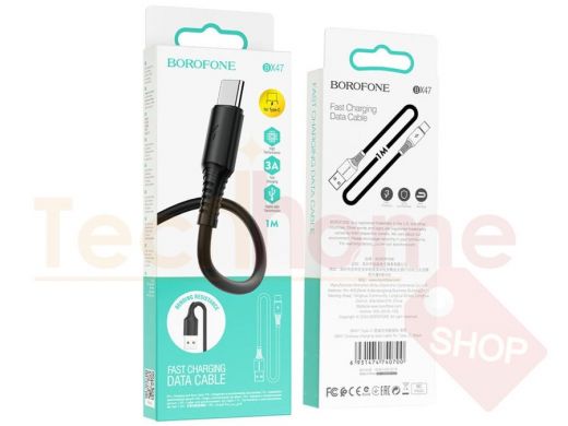 Кабель USB - Type-C, Borofone BX47, 3A, чёрный