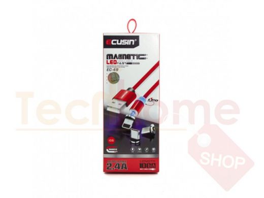 Кабель USB - Type-C, Ecusin EC-49, магнитный, 2.4A, чёрный - от 10 штук !