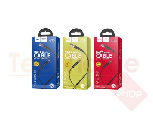 Кабель USB - Type-C, Hoco U39, плоский, 120см, 2.4A, чёрно-золотой