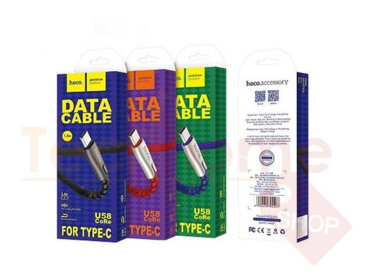 Кабель USB - Type-C, Hoco U58, 120см, 2.4A, чёрный