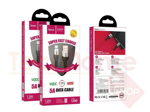 Кабель USB - Type-C, Hoco U68, угловой, 120см, 5A, чёрный