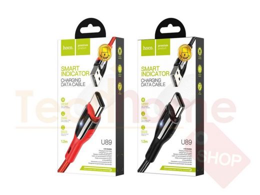 Кабель USB - Type-C, Hoco U89, 100см, 3A, LED, чёрный